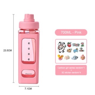 Bear Pastel Water Bottle With 3D Sticker 700ml/900ml Plastic