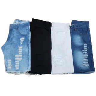 Bermuda Masculina Jeans Colorida Destroyed Rasgada Desfiada Presente Bonito  Para Homem Natal Ano Novo