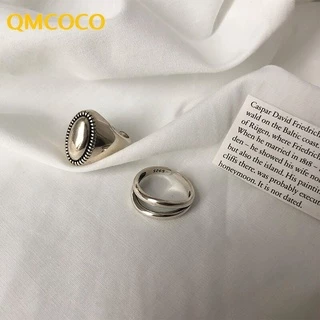 QMCOCO Prata Ouro Cor Oval Anéis Largos Minimalistas Linha Dupla Camada Anel Para Mulheres Festa Diária Jóias De Dedo Fino