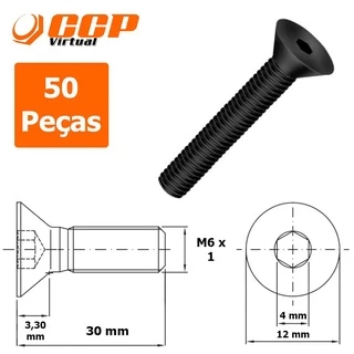Parafuso Allen Aço Liga Cabeça Chata M6 x 30 mm - 50 Peças