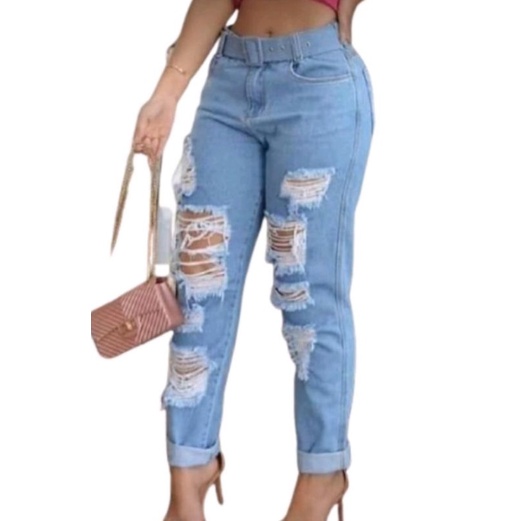 Calça jeans feminina justa rasgada rasgada jeans jeans jeans