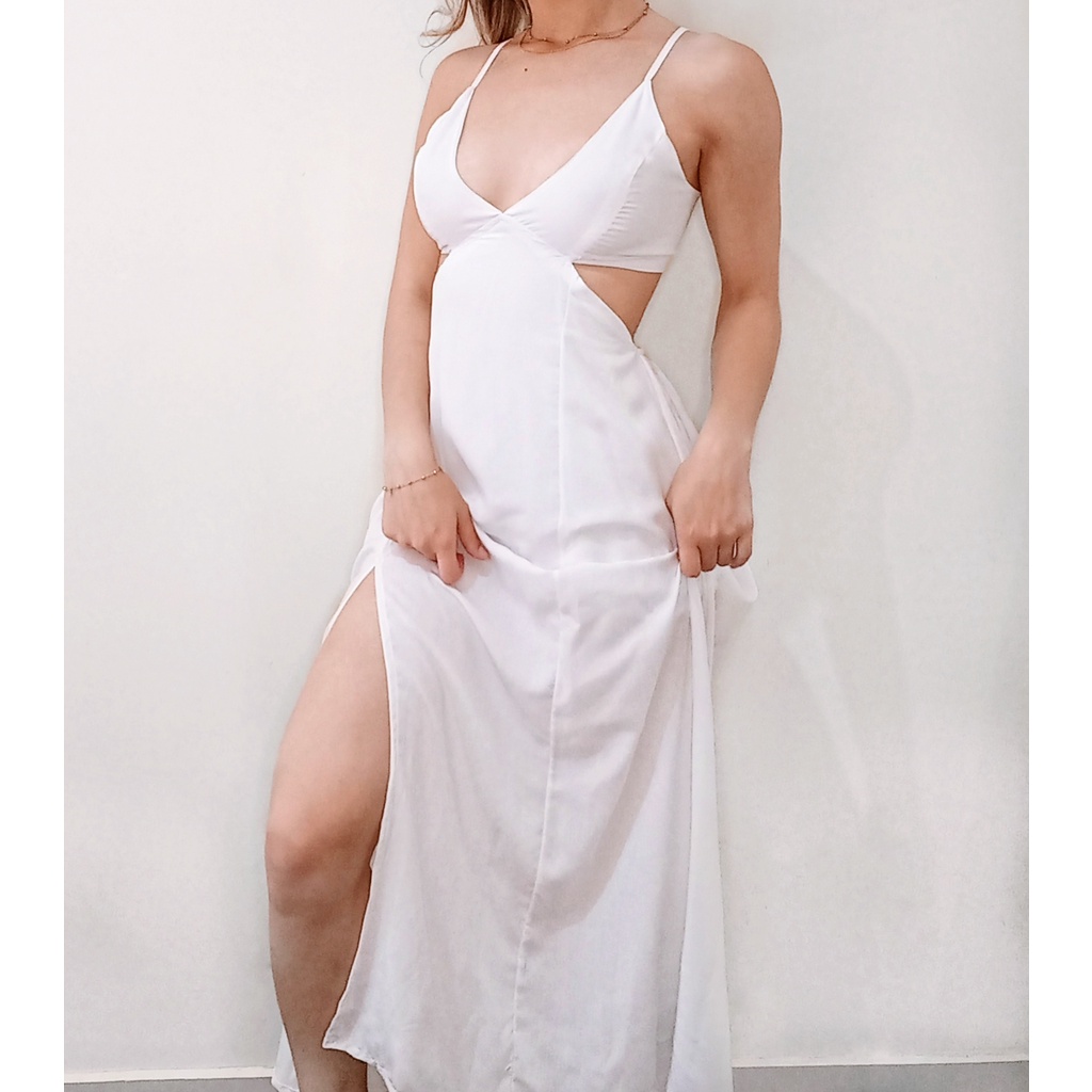 Vestido Longo com Alça e Fenda Lateral Preto