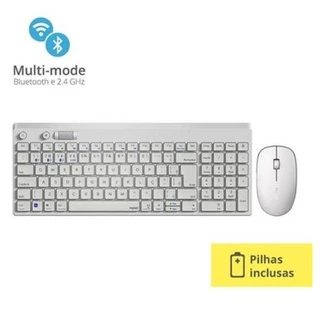 Teclado e Mouse 8050T Sem Fio Bluetooth 2.4 Ghz Pilha Inclusa Branco Rapoo - RA004