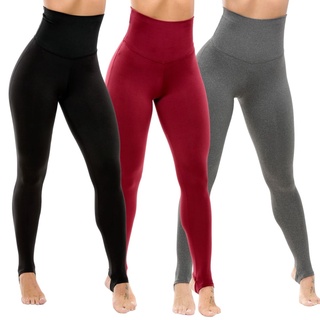 Kit Com 3 Calças Cós Modelador Super Alto com Pezinho em Suplex Academia Fitness Yoga Treino Funcional