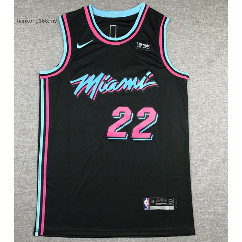 2021 Nova Temporada NBA Calor Masculino De Miami Da # 222 Jimmy Butler Camisa De Basquetebol Bordada Preta Cidade