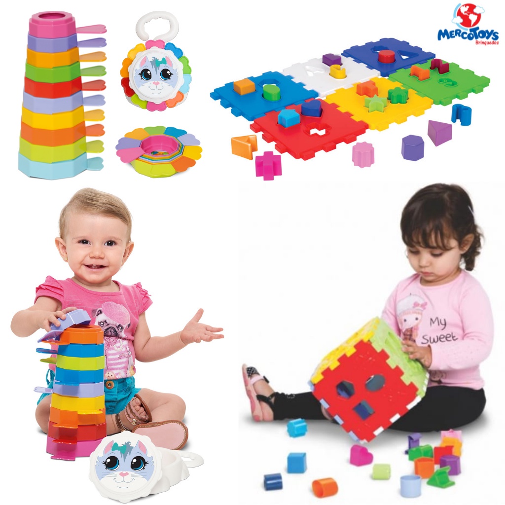 Kit Brinquedos Educativos para Bebês Empilha Baby Gata e Cubo Didático ...