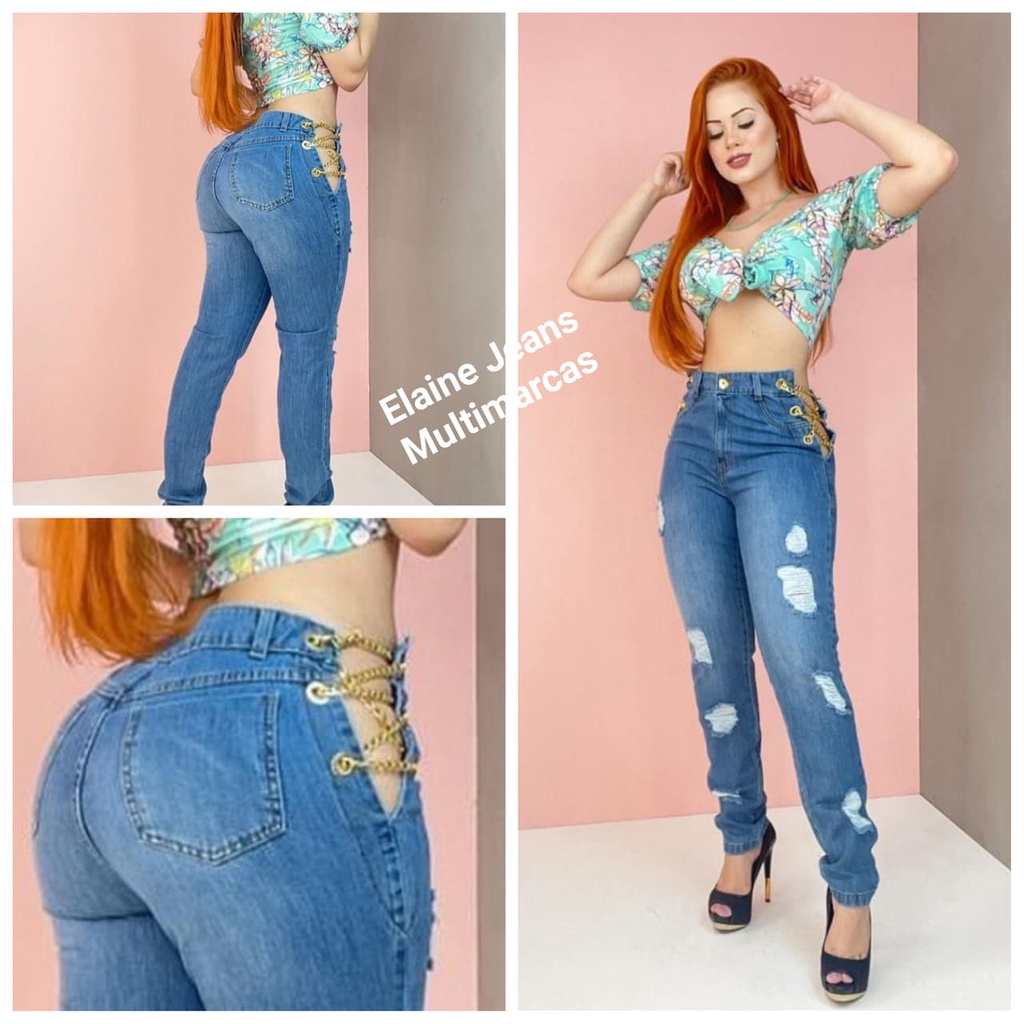 Calça rasgada com store corrente