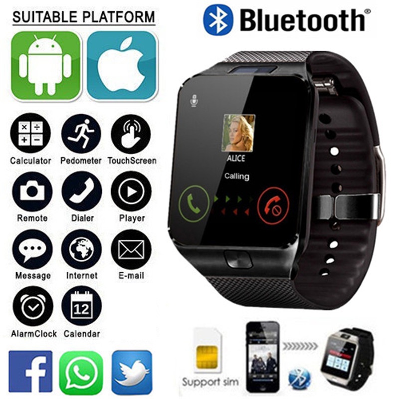 GSM Smartwatch Relógio Inteligente DZ09 2G SIM TF Câmera De Tela Sensível Ao Toque Profissional De Pulso Grande Capacidade SMS Para Android IOS