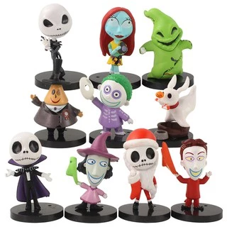10Pcs/Set Nightmare Before Christmas Jack Jack Skellington Freddy Krueger Bobble Head Doll PVC Action Figure Collection Toy