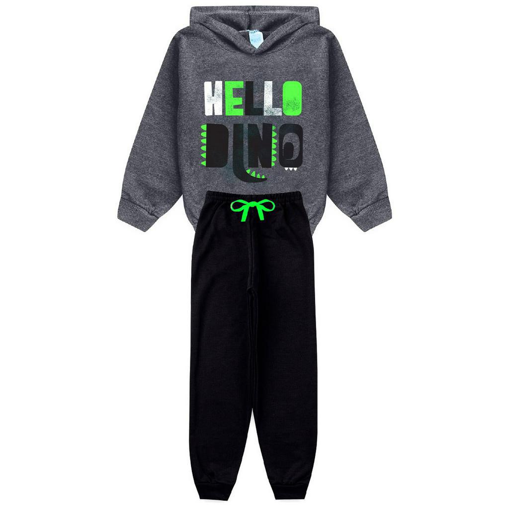 Conjunto Moletom Flanelado Infantil Maculino Calça e Blusa Com Capuz de Menino Inverno L59