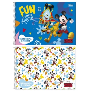 Caderno Cartografia E Desenho Espiral Mickey Mouse 80 folhas