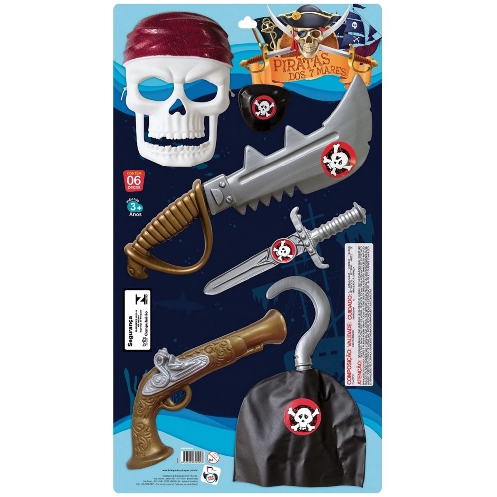 Kit Pirata de brinquedo Gancho + pistola + espada + mascara + adaga ...