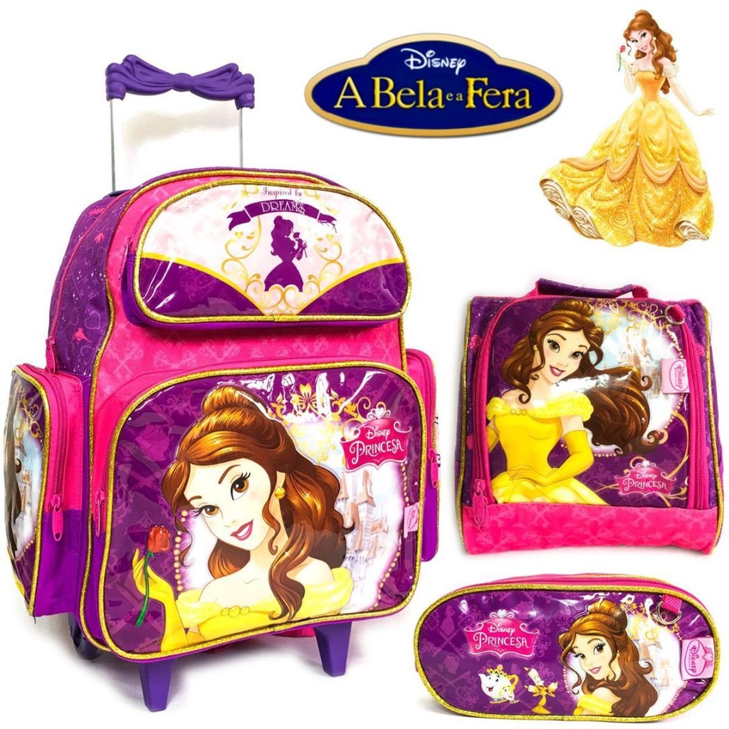 Kit Mochila C/ Rodinha Infantil Escolar Bela E A Fera | Shopee Brasil