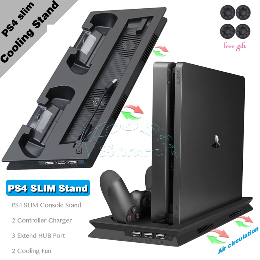 Suporte para PS4 com ventoinha de resfriamento para PS4 Slim/PS4  Pro/PlayStation 4, suporte vertical para PS4 com estação de carregamento de  controle duplo e armazenamento de 16 jogos