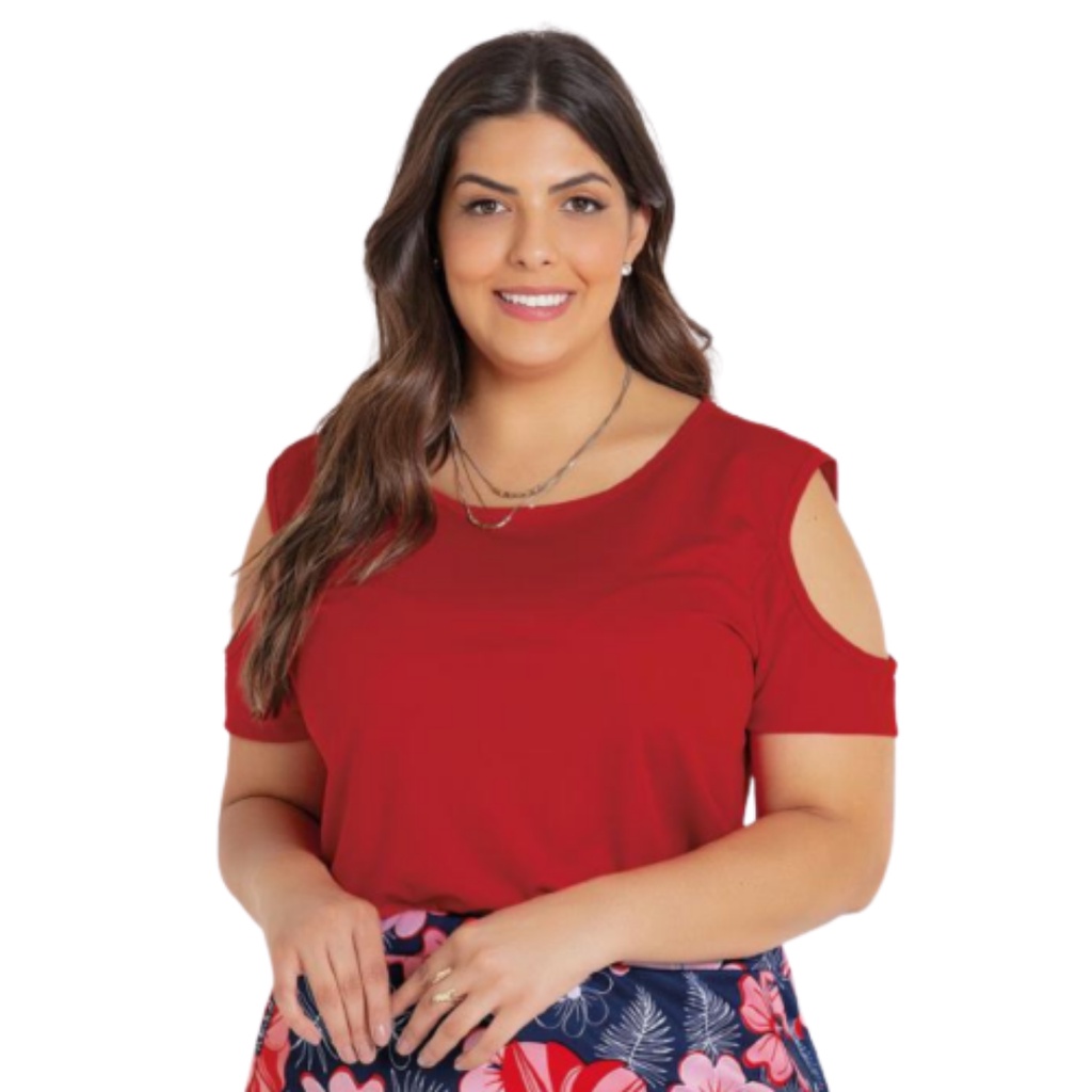 Blusa Plus Size Feminina Social Qualidade Elegante - Vermelha - 48