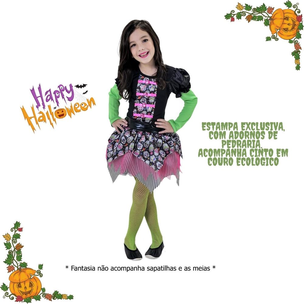 Fantasia infantil rainha vampira bruxinha halloween festas no Shoptime