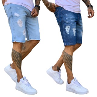 Kit 2 Bermudas Jeans Moda Masculina Jeans De Ótima Qualidade Modelo Rasgado Destroyed