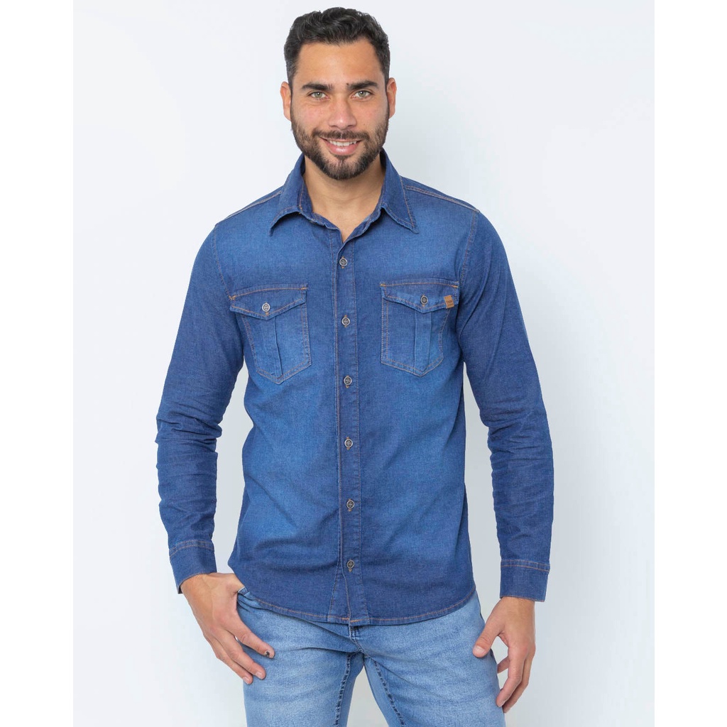 Camisa jeans best sale azul escuro masculina