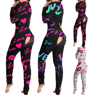 Macacão Feminino Estampado Manga Comprida Com Botão - Roupa De Dormir