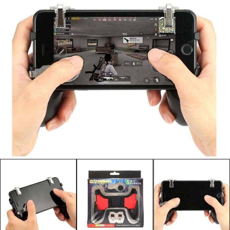 Kit 1 Gamepad Controle Suporte + 1 Par Gatilhos R1 L1 Celular Jogo Joystick  Jogo de Tiro Call Of Duty Pubg Free Fire