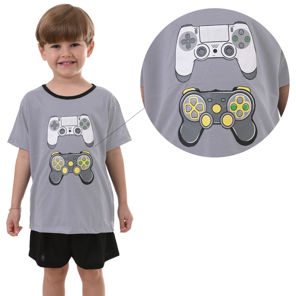 Roupa de Dormir Pijama Verão Infantil Criança Menino Short e Blusa em Malha Estampa Game 507 em Oferta na Shopee
