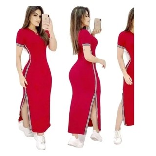 Vestido vermelho best sale com tenis