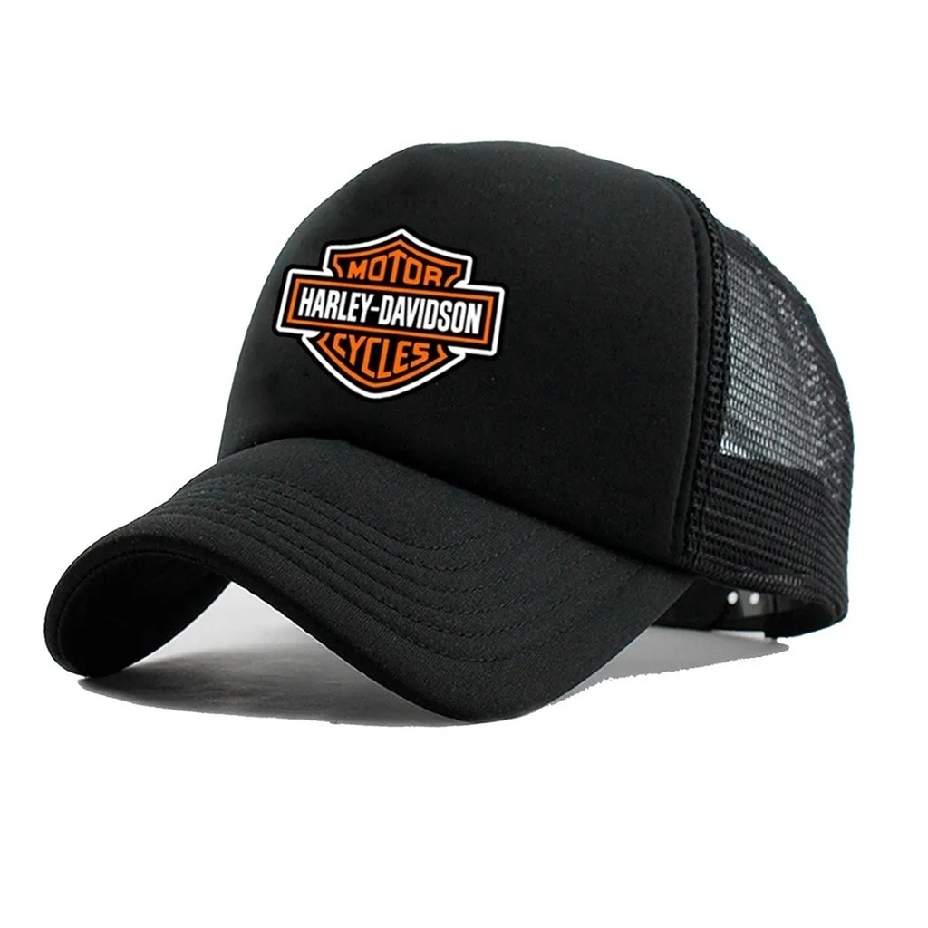 Boné Trucker Aba Curva Telinha Harley Davidson