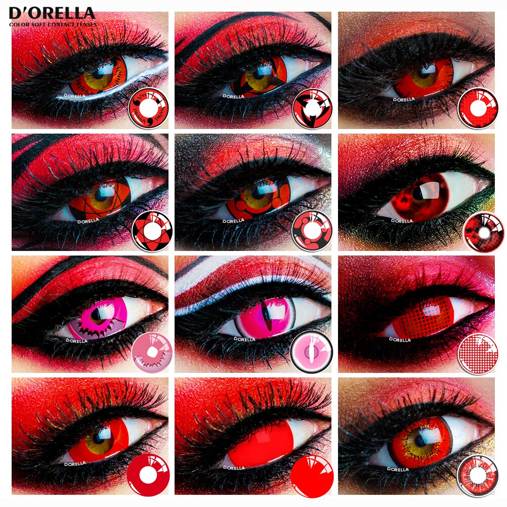 D'ORELLA 1 Pair(2pcs) Cosplay Colorful Contact Lenses Crazy Lens Eye Color Red Eyes Contact Lens