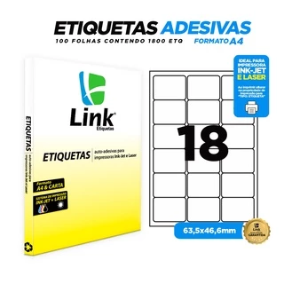 Etiqueta Adesiva A4 63,5mm x 46,6mm 100 Folhas - Link Etiquetas