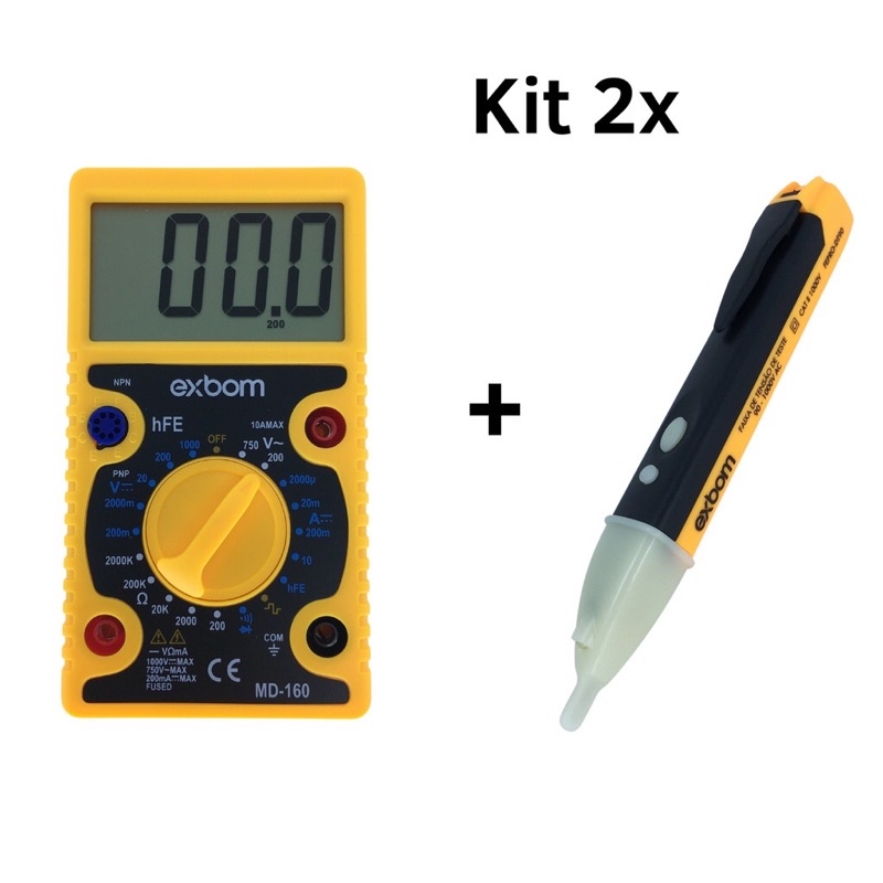 Kit completo eletricista multímetro digital MD-160 + Caneta detectora de tensão/teste voltagem energia