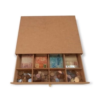 Caixa Dinheiro com gaveta Porta Cédulas Moedas Mdf