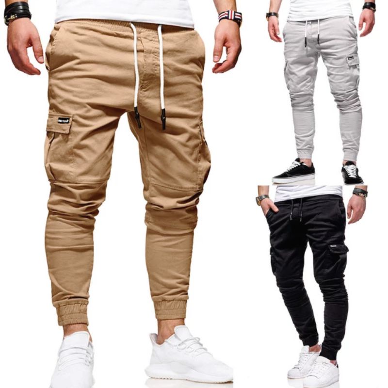 Calça Cargo Masculina 6 Bolsos Sarja Skate Jogger Casual 2024 Hip-Hop ...