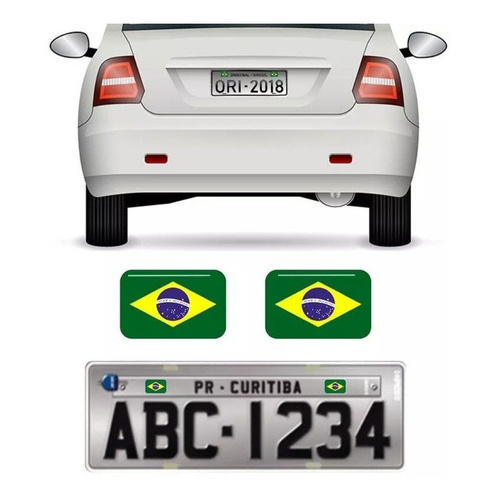 Par Bandeiras Brasil Placa Carro Moto Adesivas Resinadas