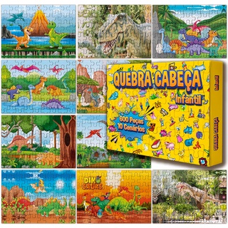 Kit 10 Quebra Cabeças - Era dos Dinossauros - 60 Peças Cada