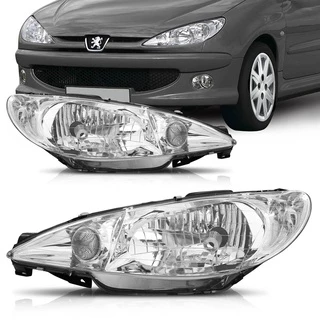 Farol Peugeot 206 2001 2002 2003 2004 2005 2006 2007 2008 2009 2010 Foco Simples Cromado