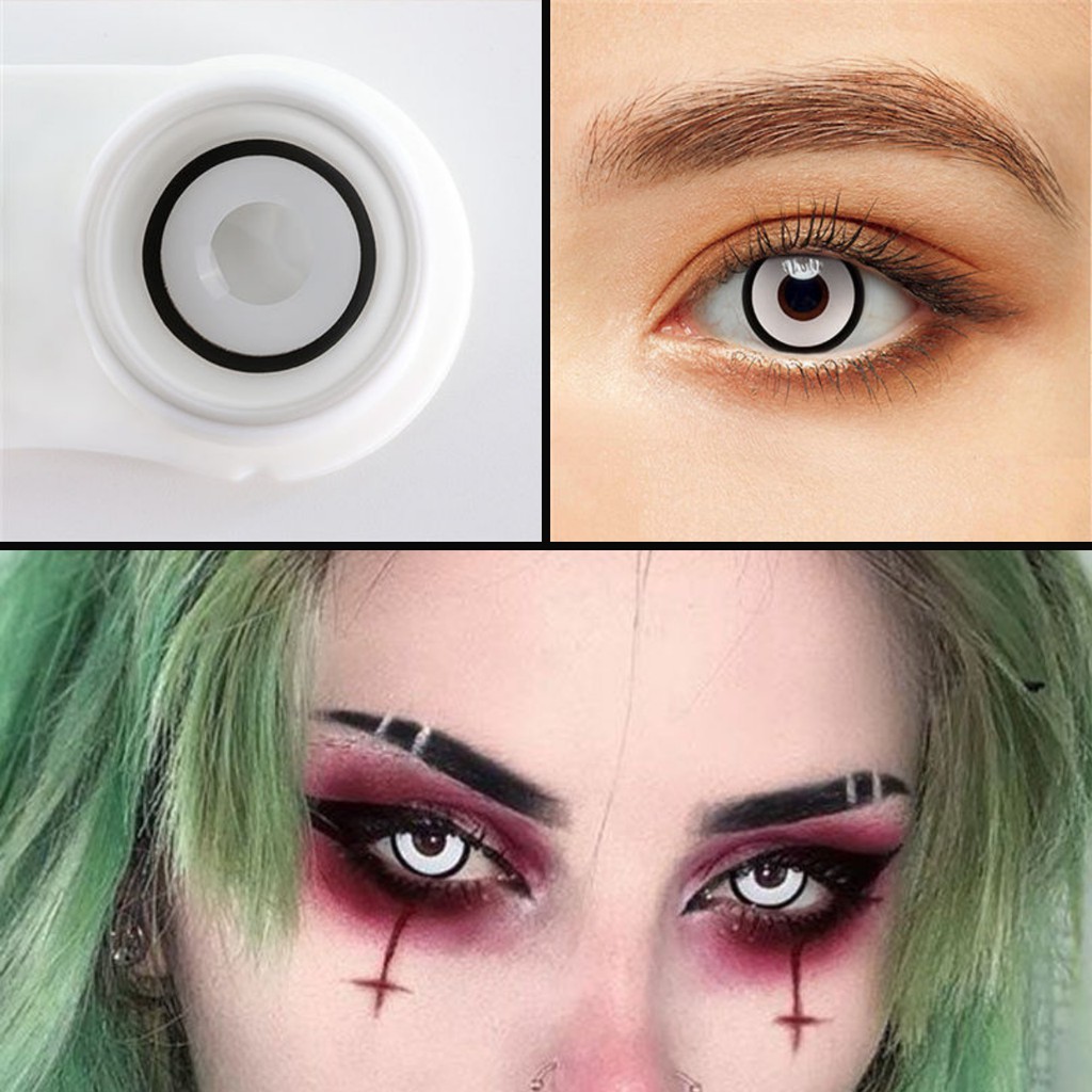 Lente de Contato Branca com Borda Preta Anual Colorida Cosplay Fantasia ...