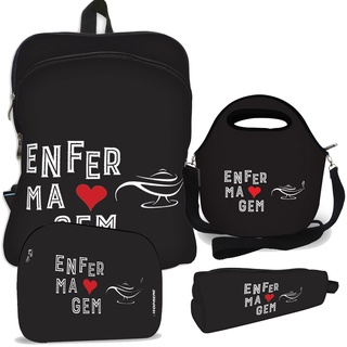 Kit Mochila Lancheira Necessaire Estojo c/Alça Enfermagem Black