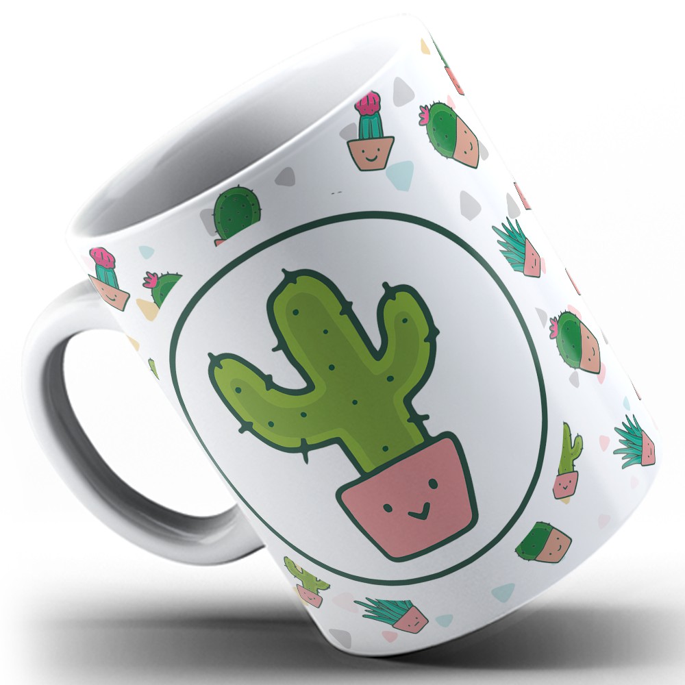 Caneca Porcelana Plantas Flores Flor Cacto Cactos Desenho Fofinhas