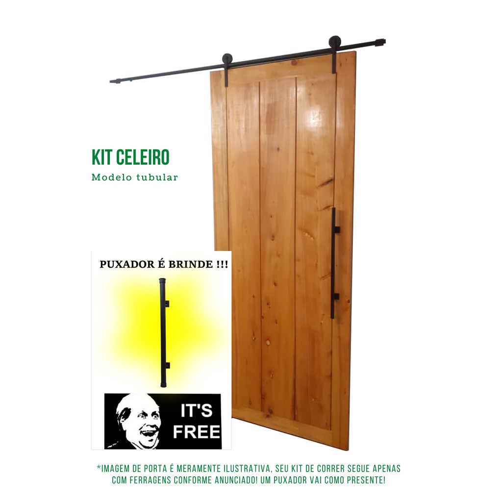 Kit Porta Celeiro de 2.00m preto com trilho U e pino guia com um puxador de brinde