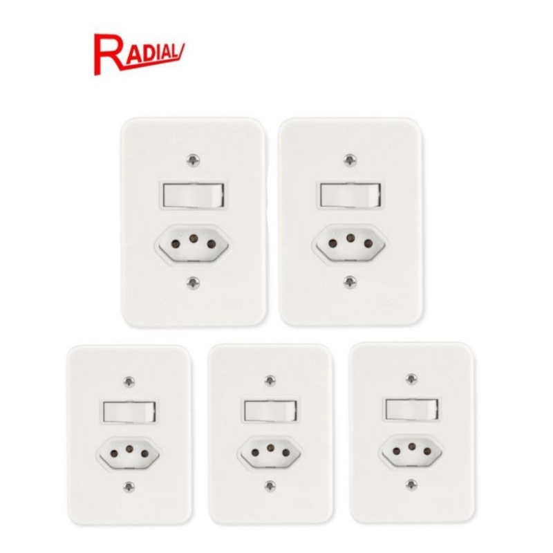 Conjunto 1 interruptor simples + tomada simples 10A Radial 250v branco ...