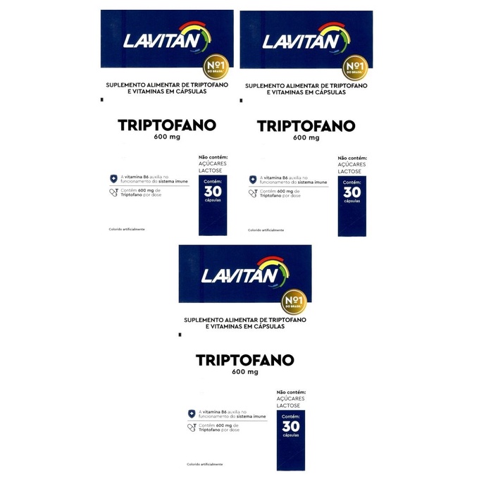 Kit Com 3 - Lavitan Triptofano 600mg Com 30 Cápsulas @ @ | Shopee Brasil