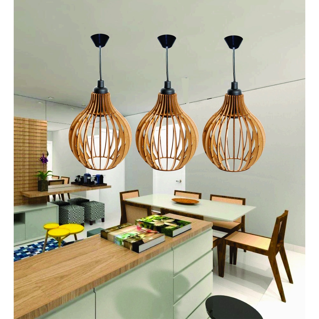 kit 3 pendente teto lúminaria lustre rustico modelo gourmet veneza bivolt sala/cozinha/varanda/quarto