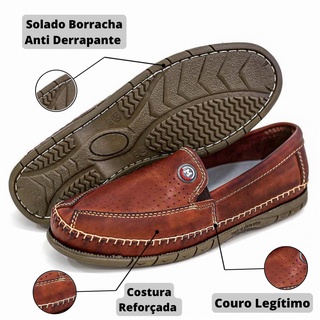 Sapato Sapatilha Mocassim Masculina Couro Legitimo Macio com Benefícios Ortopédicos Envio Imediato