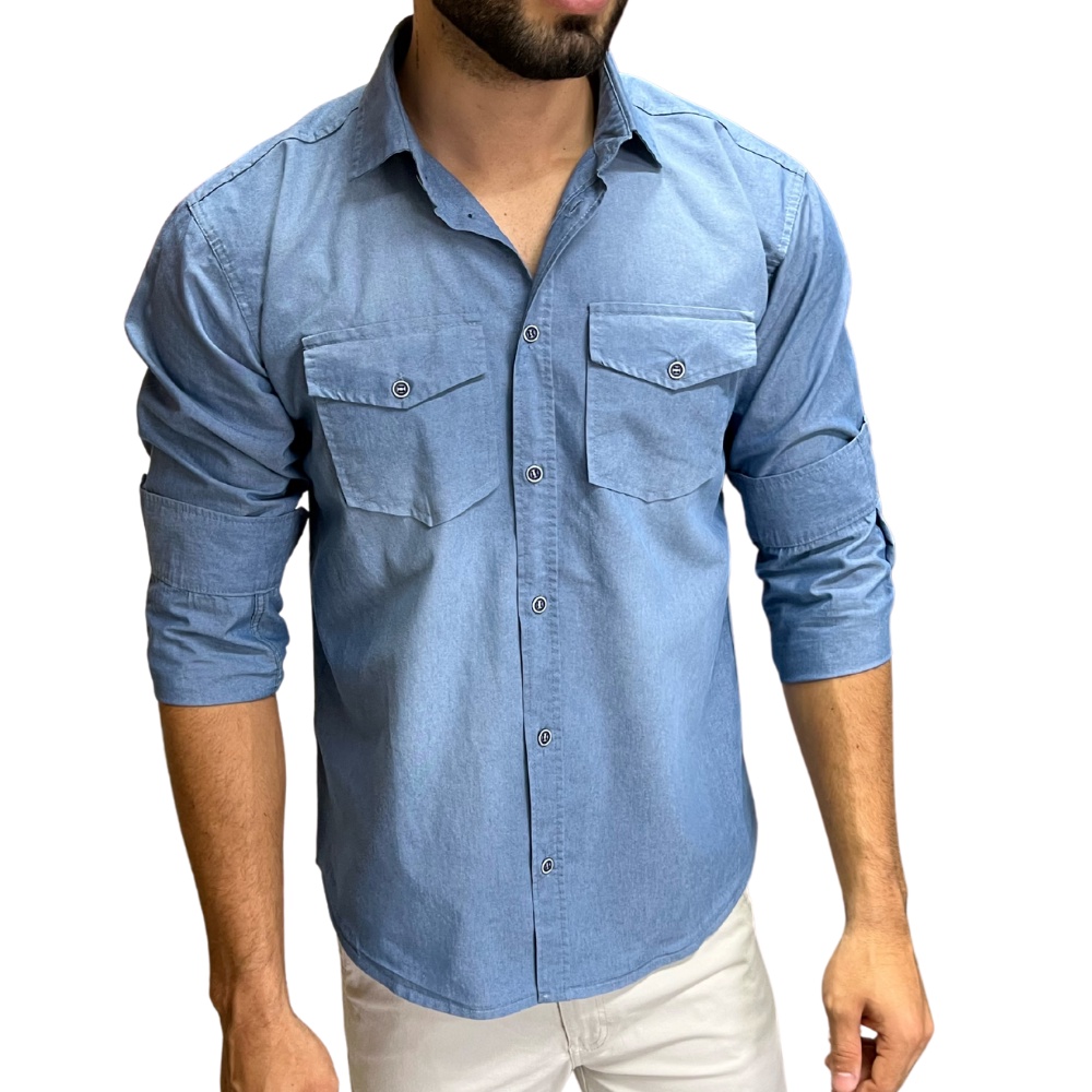 Camisas jeans best sale masculina manga longa