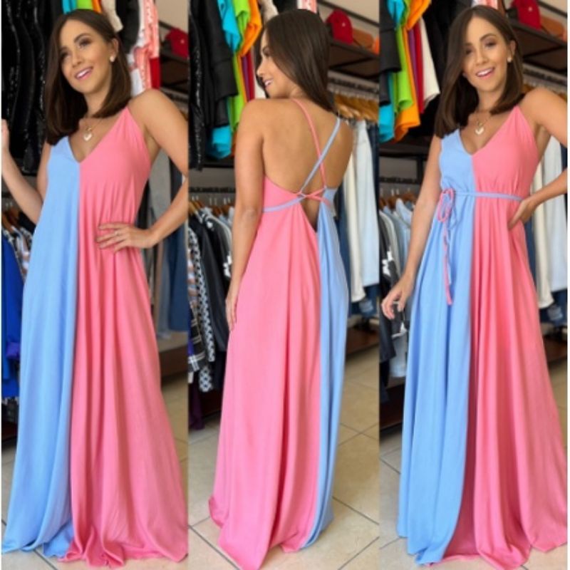 Vestido azul e rosa para store chá revelação