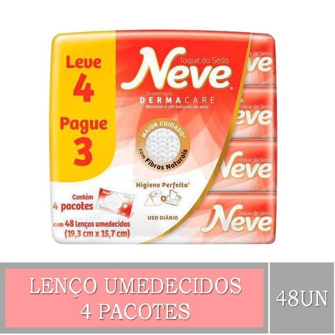 Lenços Íntimos Neve Wipes Toque de Seda - 4 Pacotes com 48 lenços cada pacote