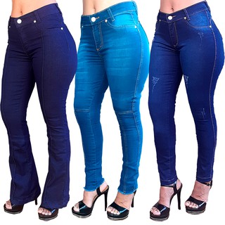 Calça Skinny Jeans Azul Básica Com Lycra Cintura Alta Empina