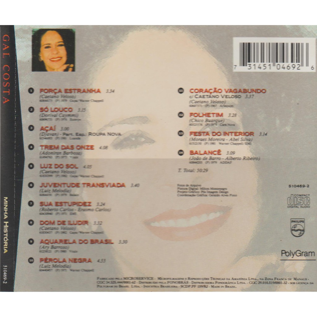 Cd Gal Costa, Coleção Minha História, 14 Sucessos, Polygram