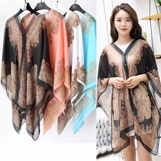 Botões Cobrir O Fato De Banho Top Swimwear Tops BeachWear chiffon shawl Para Mulheres Lenço Fino E Versátil