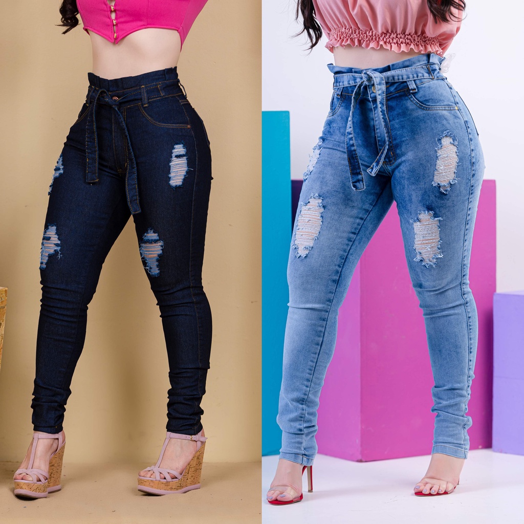 calça de jeans feminino cintura alto x099